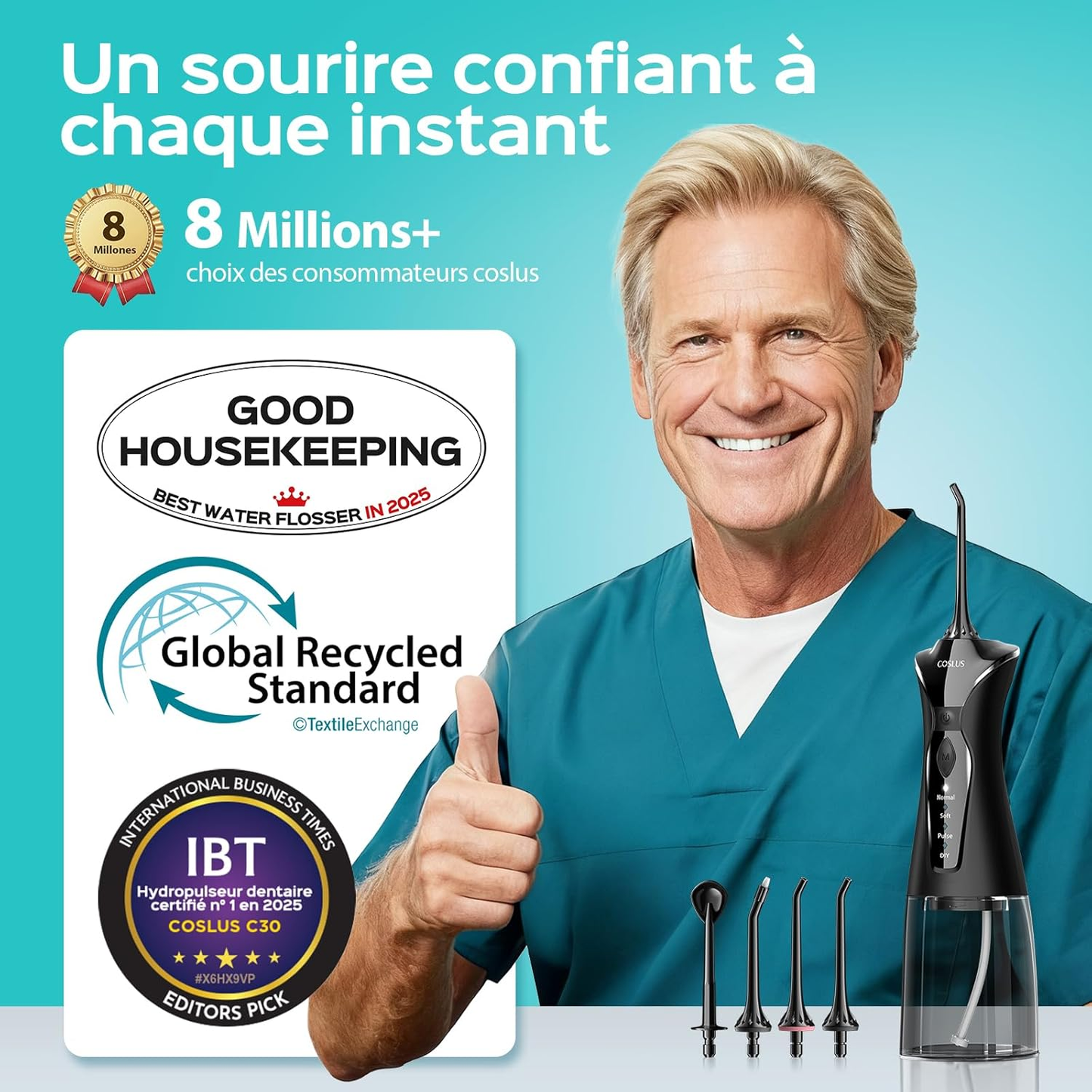 🦷 COSLUS Hydropulseur Dentaire Portable – Jet Haute Pression